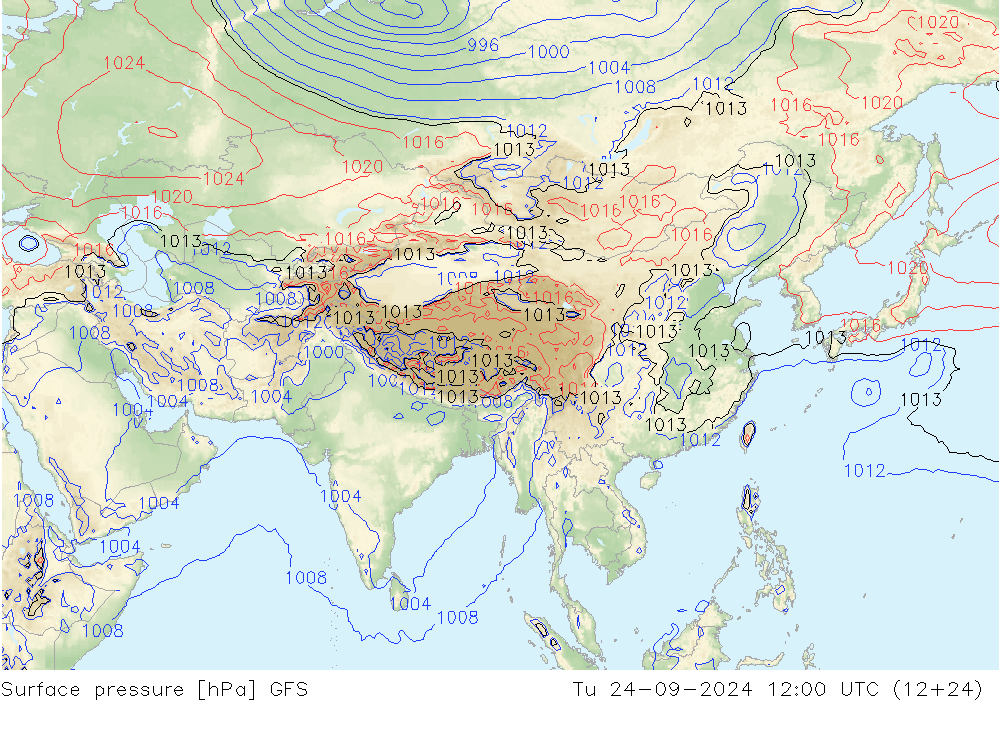 Pressione al suolo GFS mar 24.09.2024 12 UTC