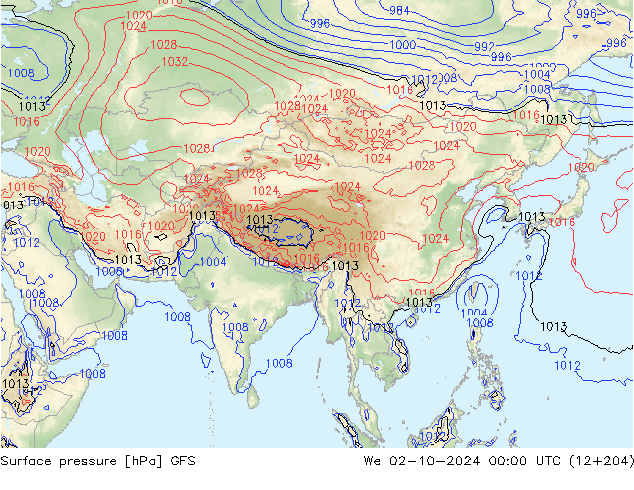 Surface pressure GFS We 02.10.2024 00 UTC