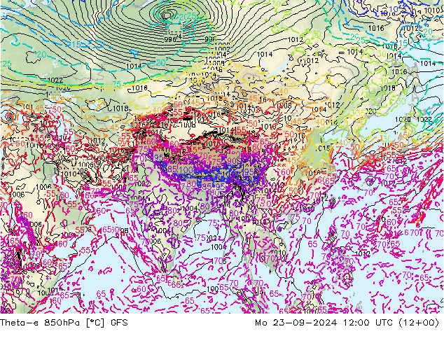 Theta-e 850hPa GFS lun 23.09.2024 12 UTC