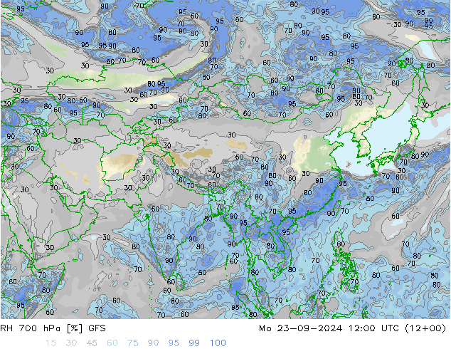 Humidité rel. 700 hPa GFS lun 23.09.2024 12 UTC