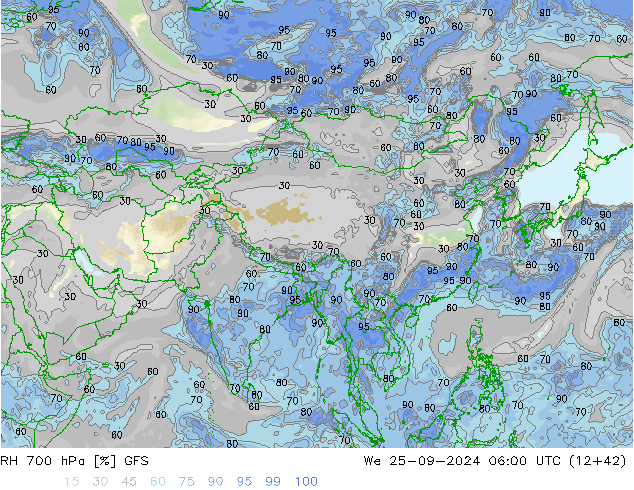 Humedad rel. 700hPa GFS mié 25.09.2024 06 UTC