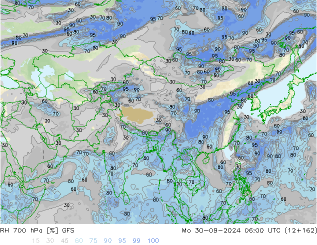 RH 700 hPa GFS Mo 30.09.2024 06 UTC