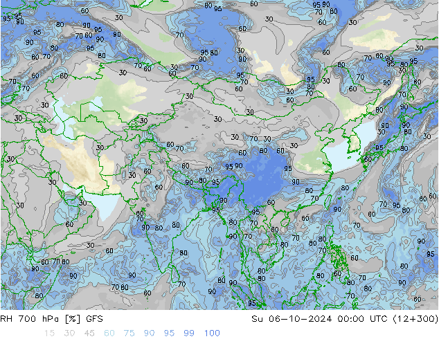 RH 700 гПа GFS Вс 06.10.2024 00 UTC