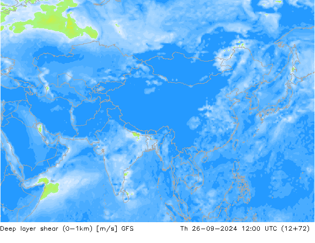 Deep layer shear (0-1km) GFS Th 26.09.2024 12 UTC