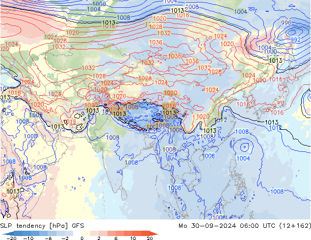 Tendenza di Pressione GFS lun 30.09.2024 06 UTC