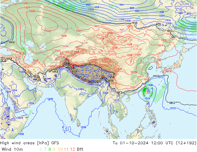 High wind areas GFS Tu 01.10.2024 12 UTC