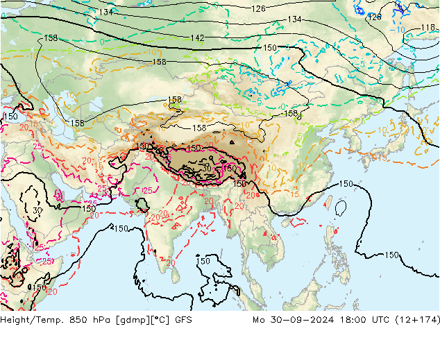 Hoogte/Temp. 850 hPa GFS ma 30.09.2024 18 UTC