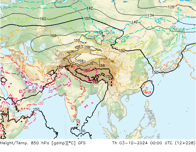 Height/Temp. 850 hPa GFS Th 03.10.2024 00 UTC