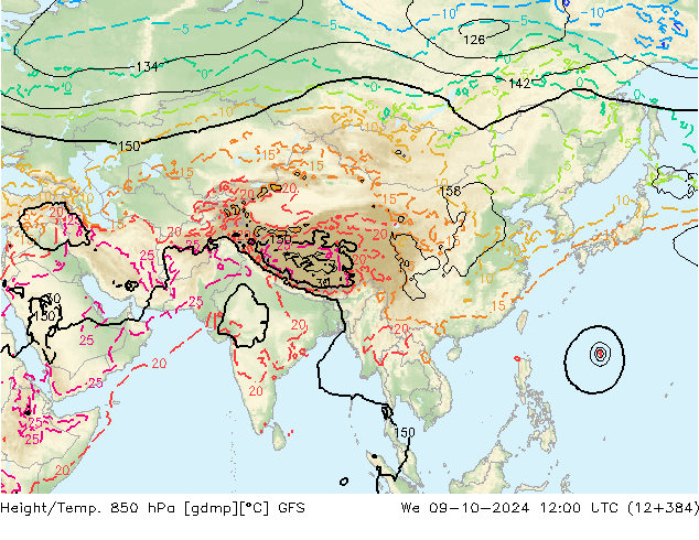 Z500/Yağmur (+YB)/Z850 GFS Çar 09.10.2024 12 UTC