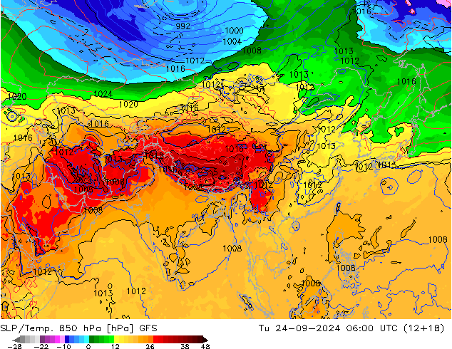 SLP/Temp. 850 hPa GFS Tu 24.09.2024 06 UTC