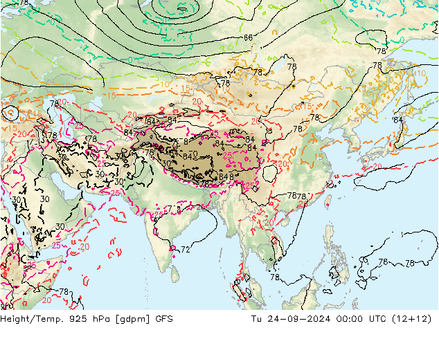 Geop./Temp. 925 hPa GFS mar 24.09.2024 00 UTC