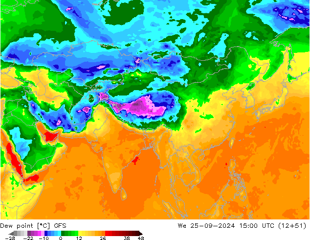 Punto de rocío GFS mié 25.09.2024 15 UTC