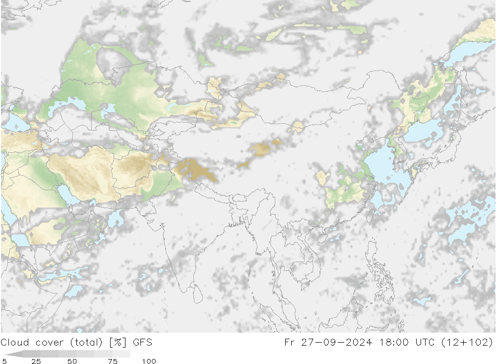 Nubes (total) GFS vie 27.09.2024 18 UTC