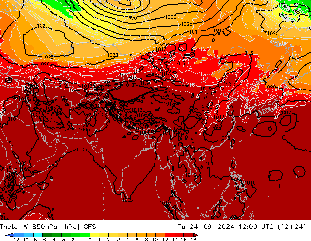 Theta-W 850гПа GFS вт 24.09.2024 12 UTC