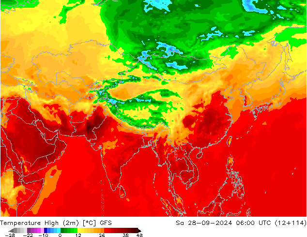 Temperature High (2m) GFS Sa 28.09.2024 06 UTC