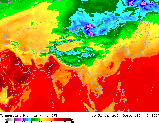 température 2m max GFS lun 30.09.2024 00 UTC