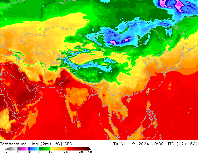 Temperatura máx. (2m) GFS mar 01.10.2024 00 UTC