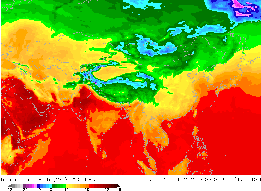 Max. Temperatura (2m) GFS śro. 02.10.2024 00 UTC