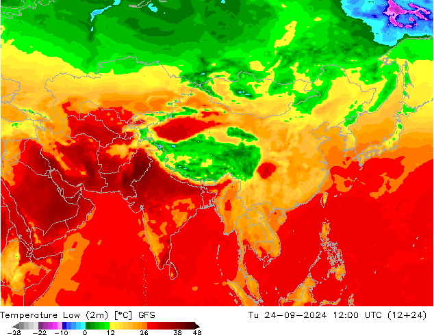 Temperature Low (2m) GFS Tu 24.09.2024 12 UTC