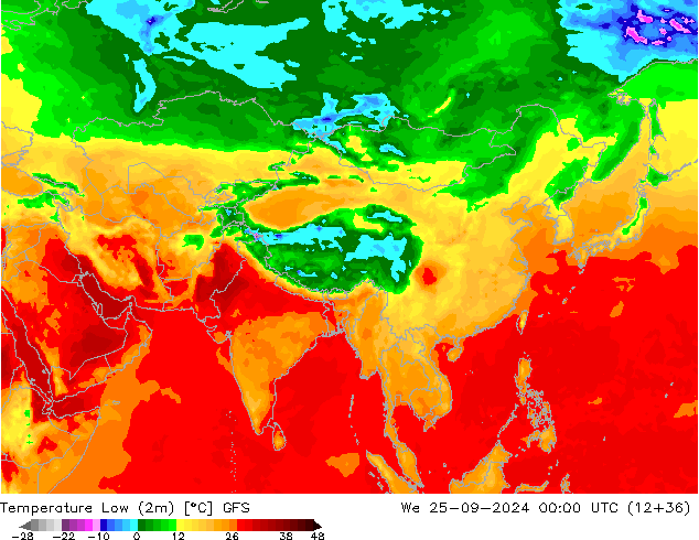 Temperature Low (2m) GFS We 25.09.2024 00 UTC