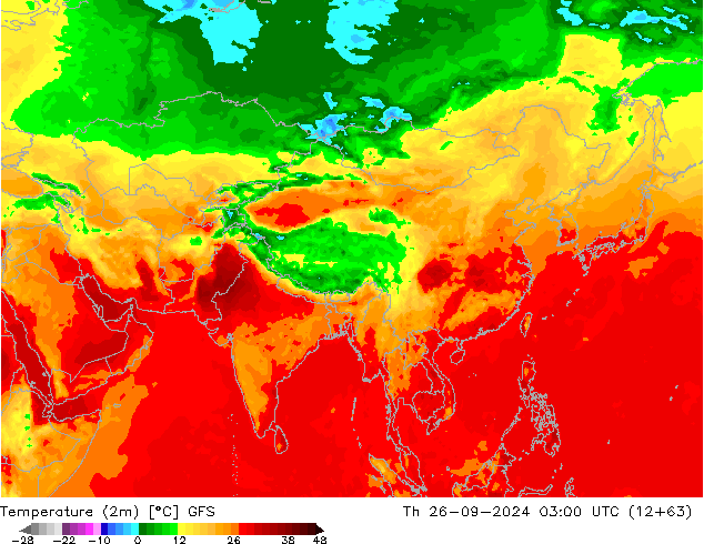 Sıcaklık Haritası (2m) GFS Per 26.09.2024 03 UTC