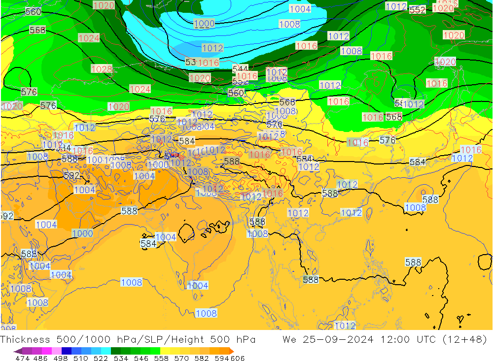 Thck 500-1000hPa GFS We 25.09.2024 12 UTC