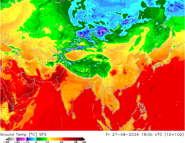 Temp. al suolo GFS ven 27.09.2024 18 UTC