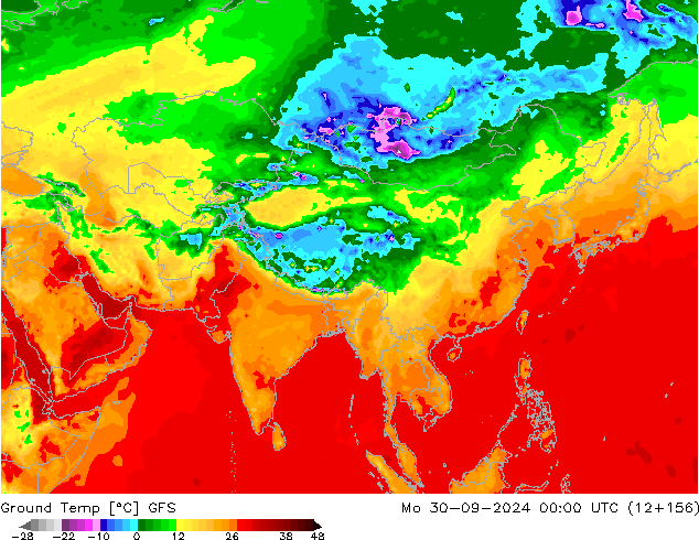 Temp. gruntu GFS pon. 30.09.2024 00 UTC