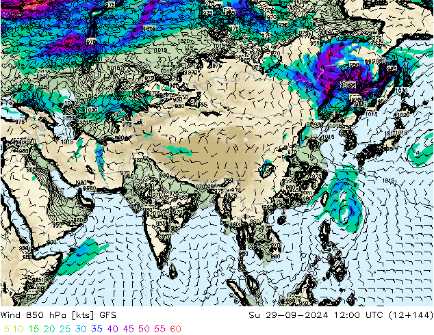 Wind 850 hPa GFS Su 29.09.2024 12 UTC