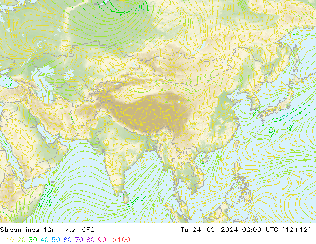 Linea di flusso 10m GFS mar 24.09.2024 00 UTC