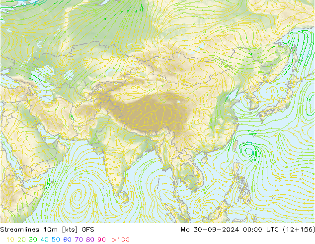 Línea de corriente 10m GFS lun 30.09.2024 00 UTC