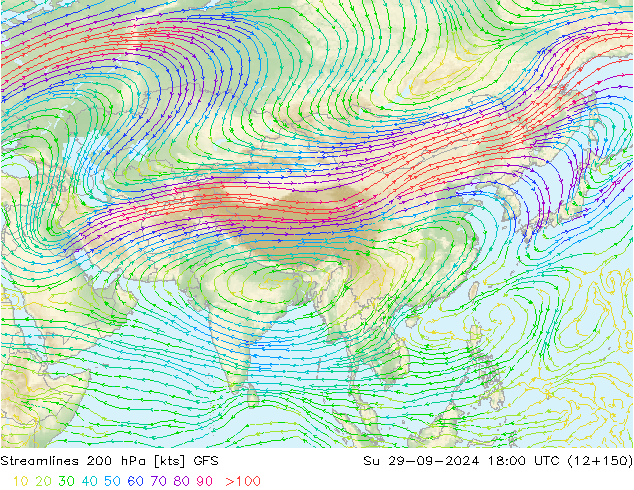 Streamlines 200 hPa GFS Ne 29.09.2024 18 UTC