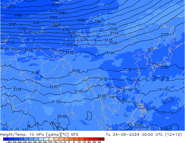 Yükseklik/Sıc. 10 hPa GFS Sa 24.09.2024 00 UTC