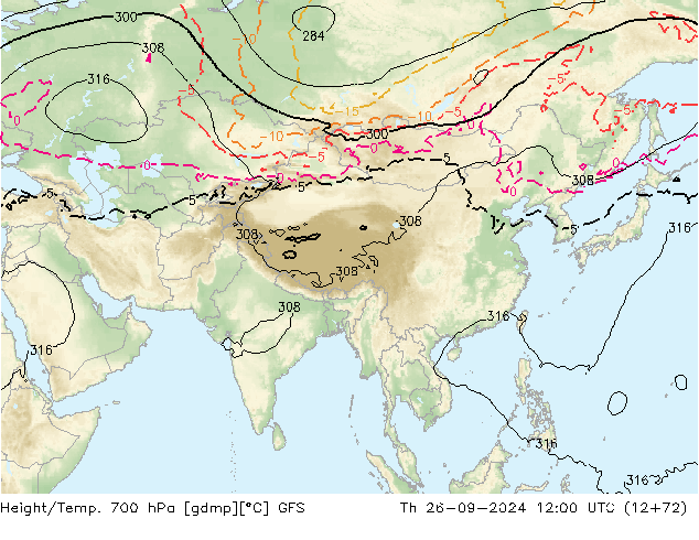 Height/Temp. 700 hPa GFS Th 26.09.2024 12 UTC