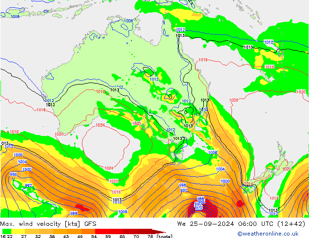 Max. wind velocity GFS mié 25.09.2024 06 UTC