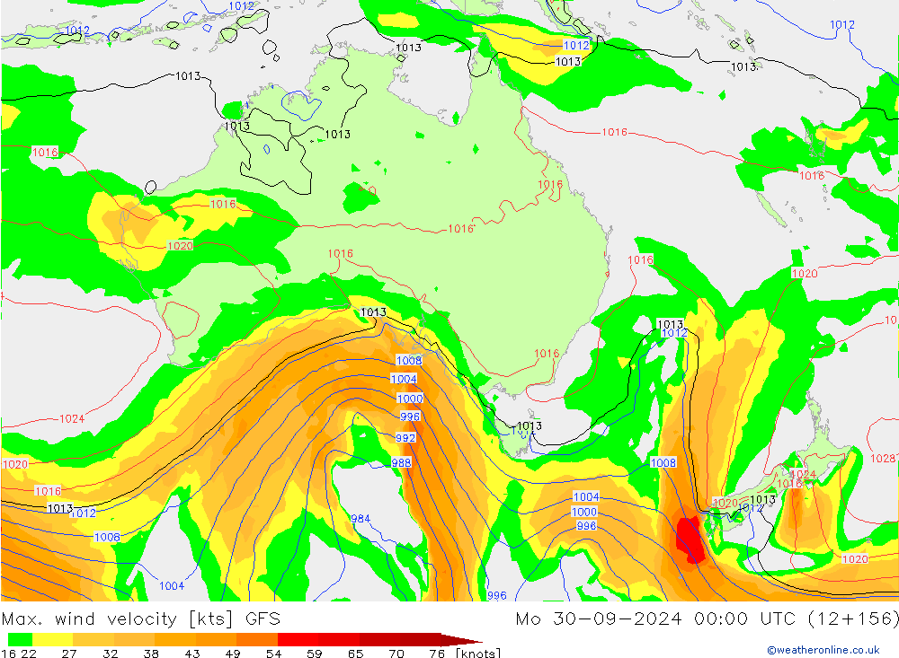 Max. wind velocity GFS  30.09.2024 00 UTC