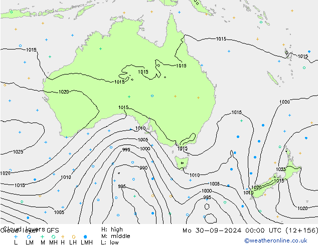 Cloud layer GFS Po 30.09.2024 00 UTC