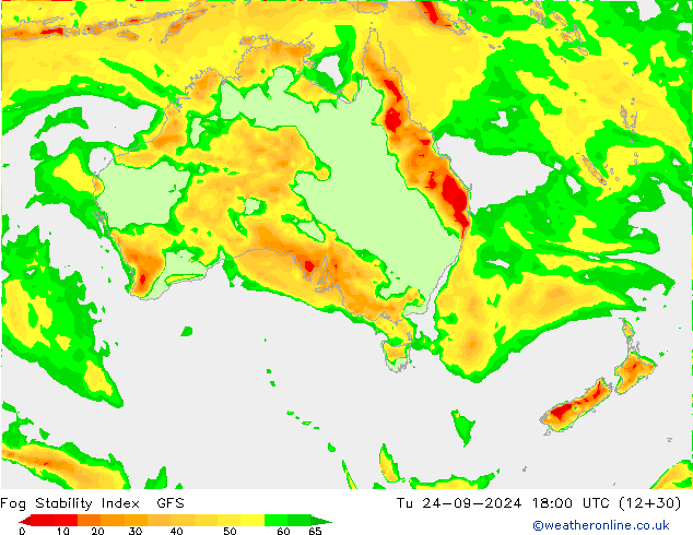 Fog Stability Index GFS Tu 24.09.2024 18 UTC