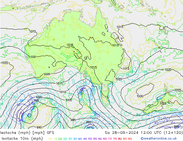 Isotachs (mph) GFS Sa 28.09.2024 12 UTC