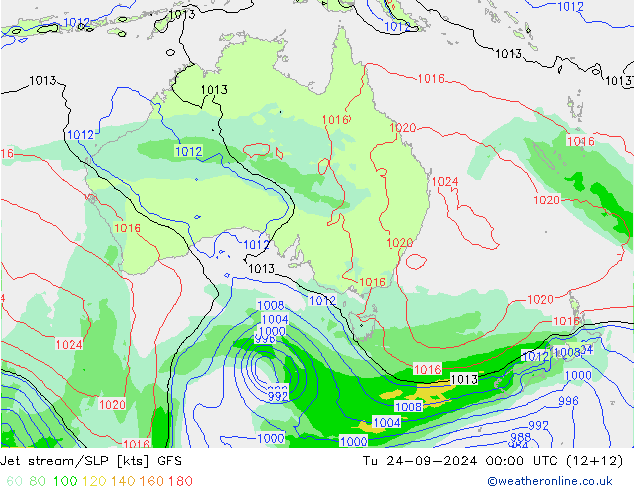 Jet stream/SLP GFS Út 24.09.2024 00 UTC