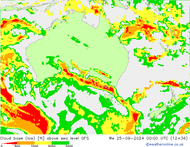 Cloud base (low) GFS We 25.09.2024 00 UTC