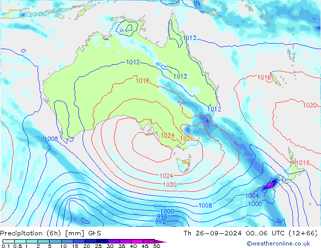 Z500/Rain (+SLP)/Z850 GFS Qui 26.09.2024 06 UTC