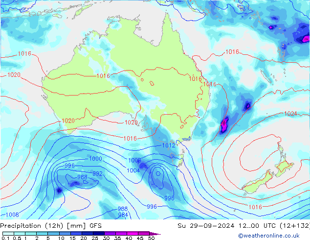 Yağış (12h) GFS Paz 29.09.2024 00 UTC