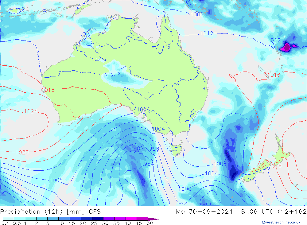 Precipitation (12h) GFS Mo 30.09.2024 06 UTC