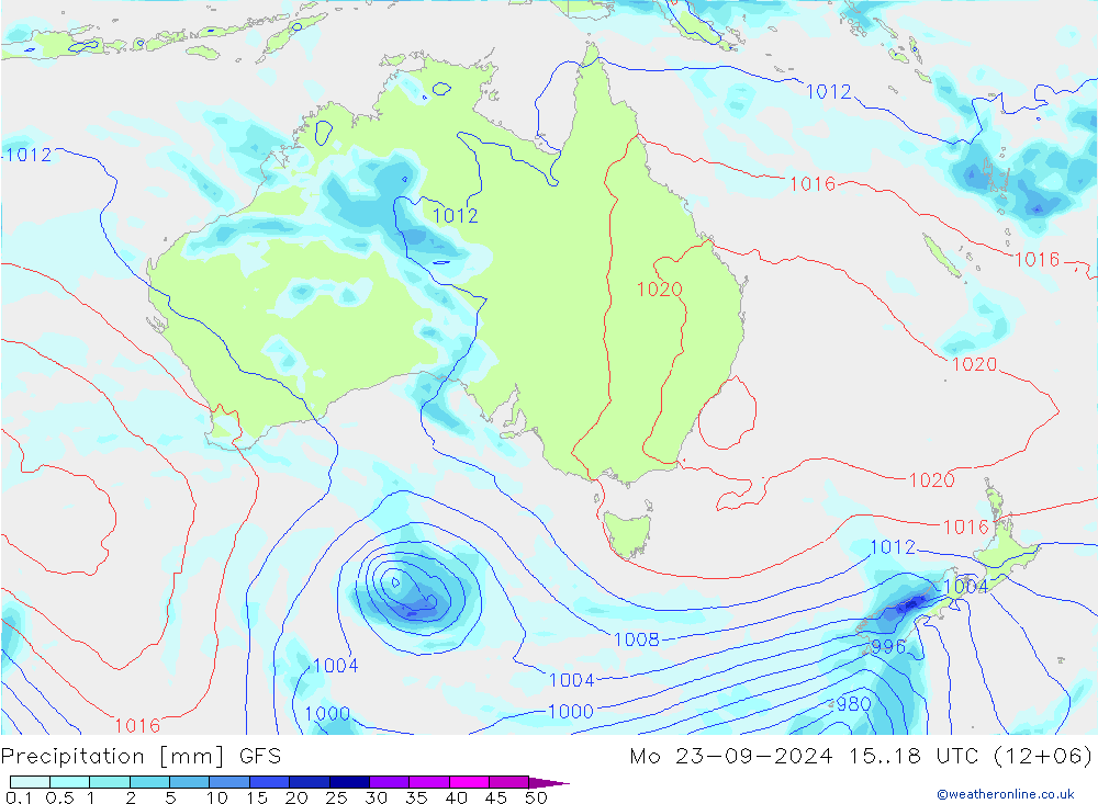 Srážky GFS Po 23.09.2024 18 UTC