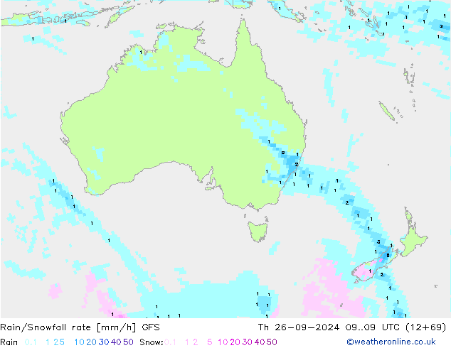 Rain/Snowfall rate GFS чт 26.09.2024 09 UTC