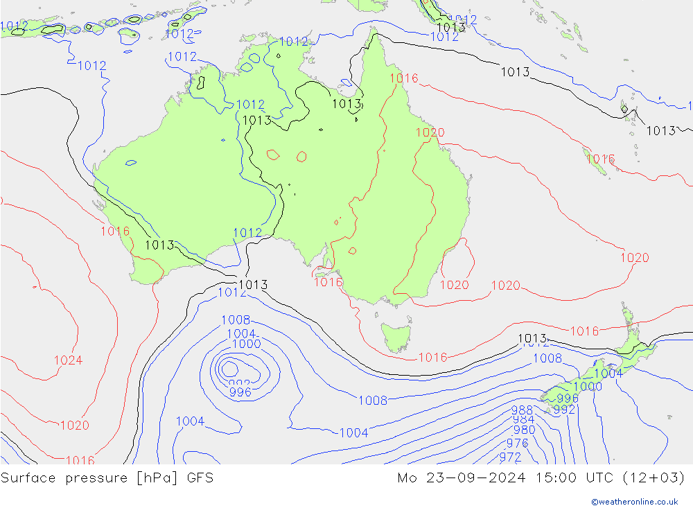 Presión superficial GFS lun 23.09.2024 15 UTC