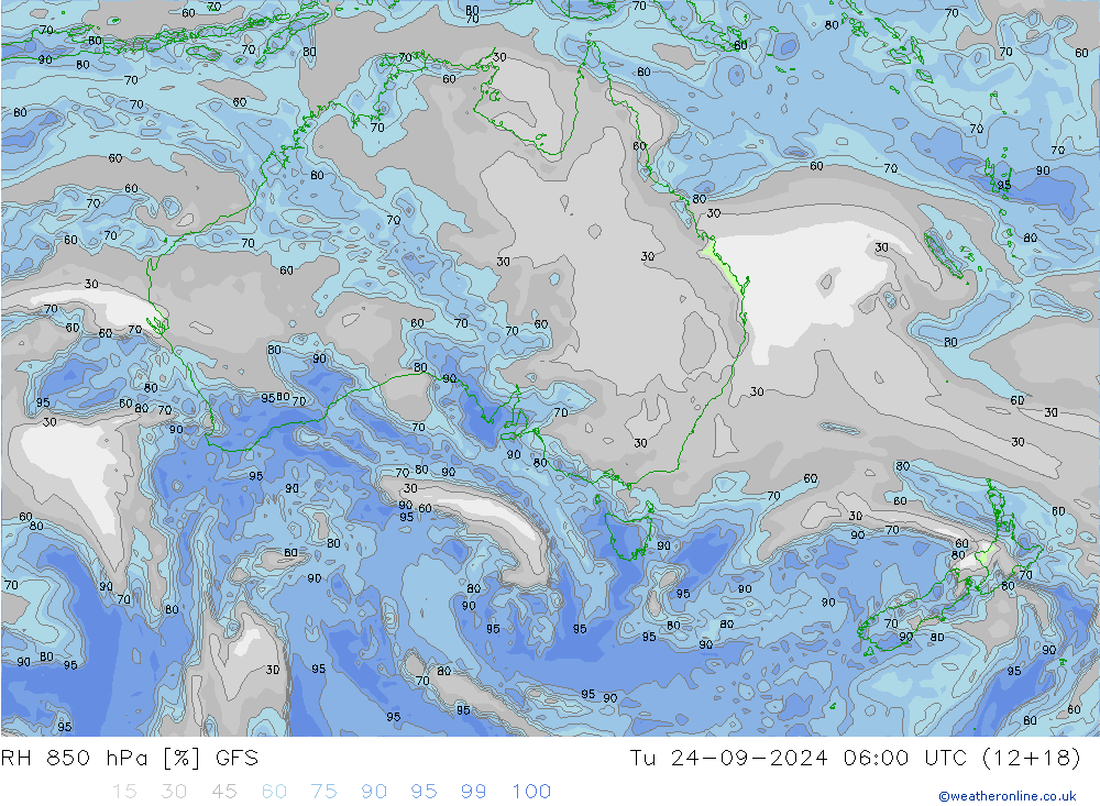 Humidité rel. 850 hPa GFS mar 24.09.2024 06 UTC