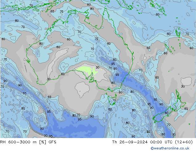 RH 600-3000 m GFS  26.09.2024 00 UTC