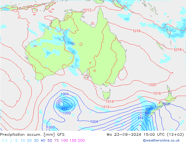 Precipitation accum. GFS Mo 23.09.2024 15 UTC